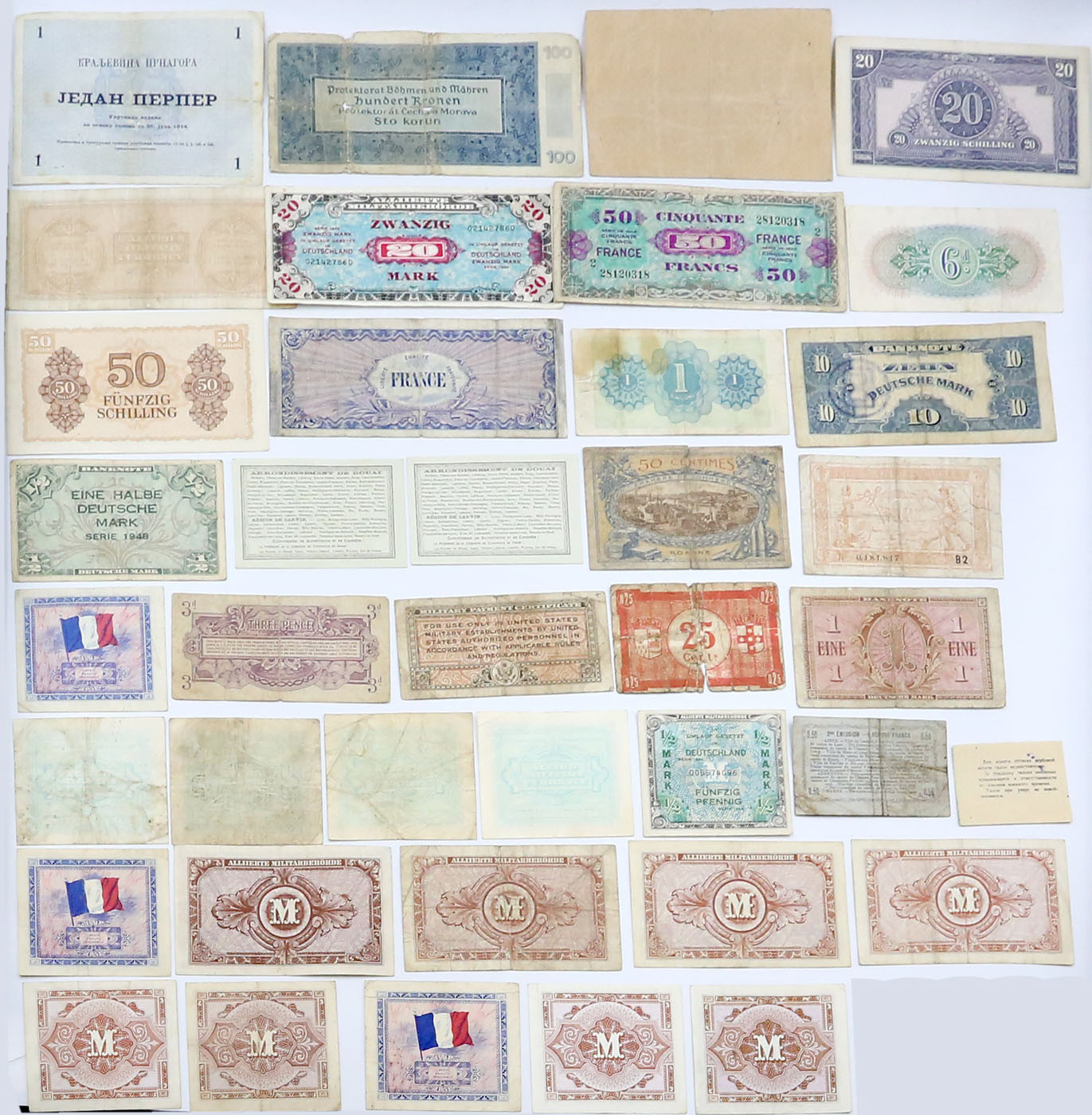 Europa, zestaw 39 banknotów wojskowych